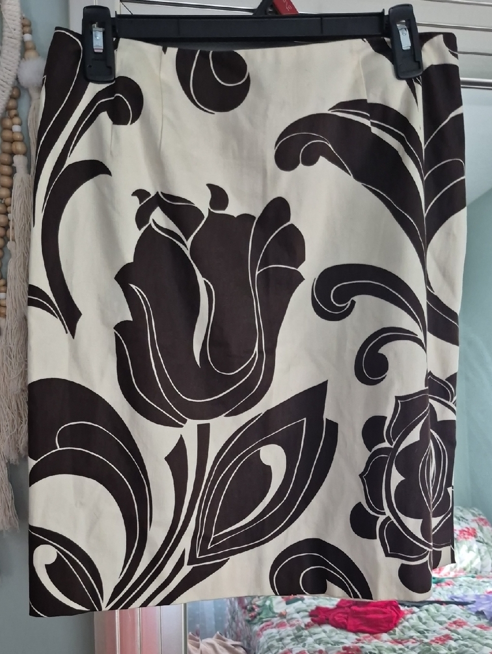 Talbots Cream and Dark Brown Floral Skirt
